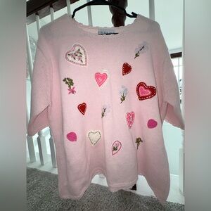 Bedford Fair Pink Heart Embroidered sweater pre-owned
